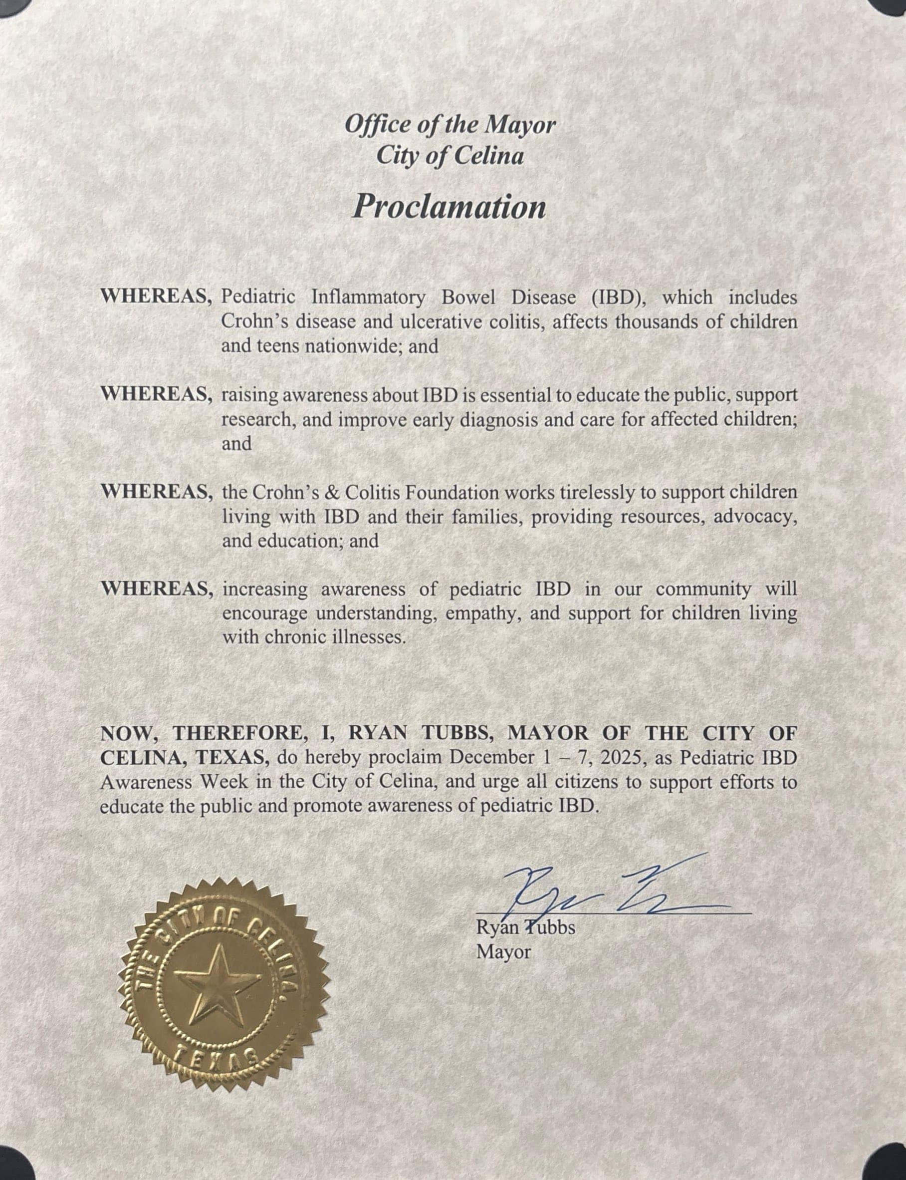 IBD Awareness Week proclamation ceremony